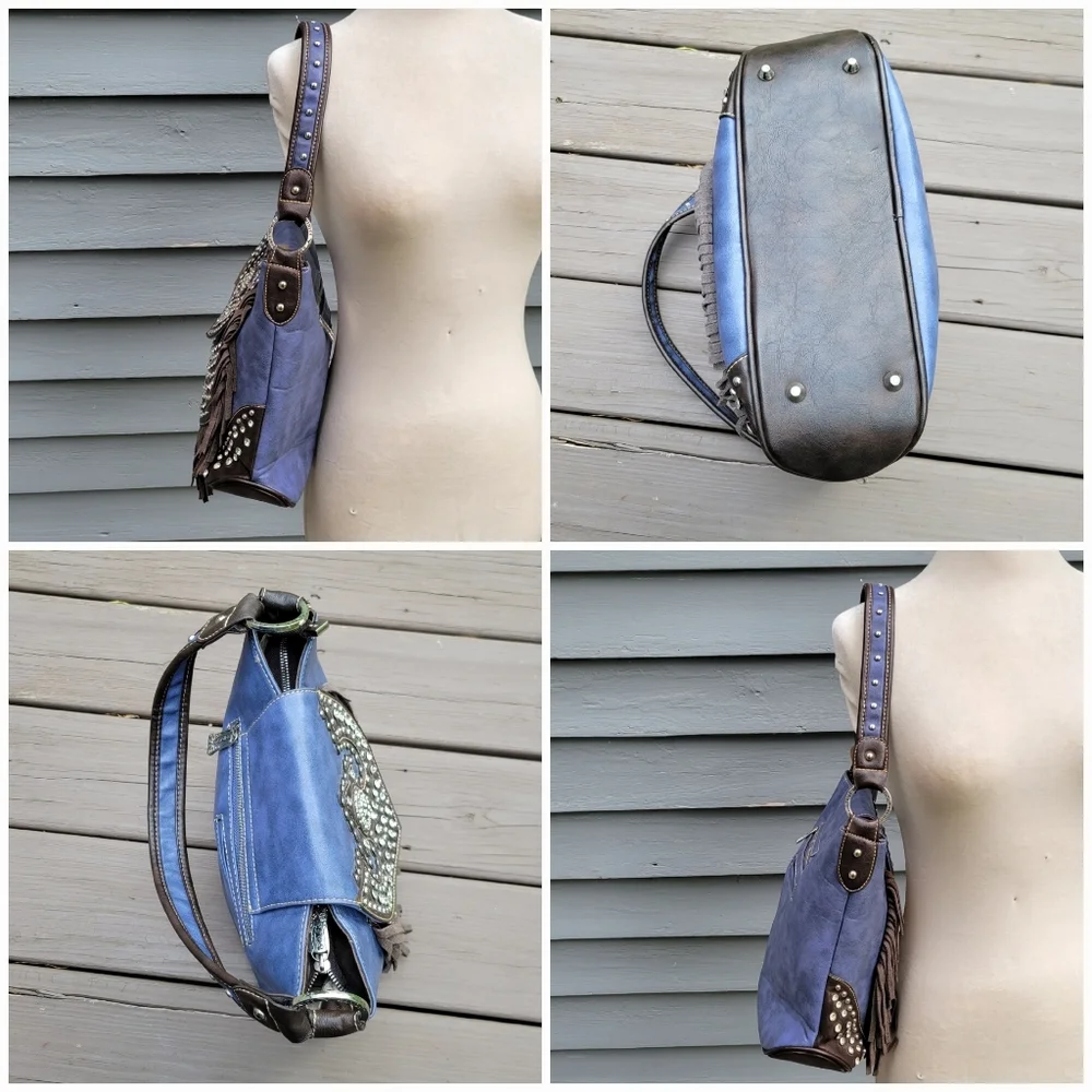 Trinity‎ Ranch Periwinkle Leatherette CCW Conseal Carry Boho Western Fringe Bag